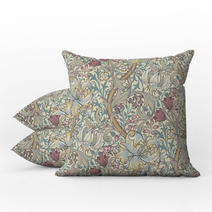 Outdoor Pillows | Weatherproof Garden Cushions | William Morris Golden Lily Design | Dusky Ivory Plum | Various Sizes | Outside Cushions