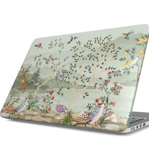 Chinoiserie Birds groen MacBook-hoesje | Harde beschermhoes Apple Mac Pro Air laptop | Vintage Aziatisch bloemenbotanisch accessoire
