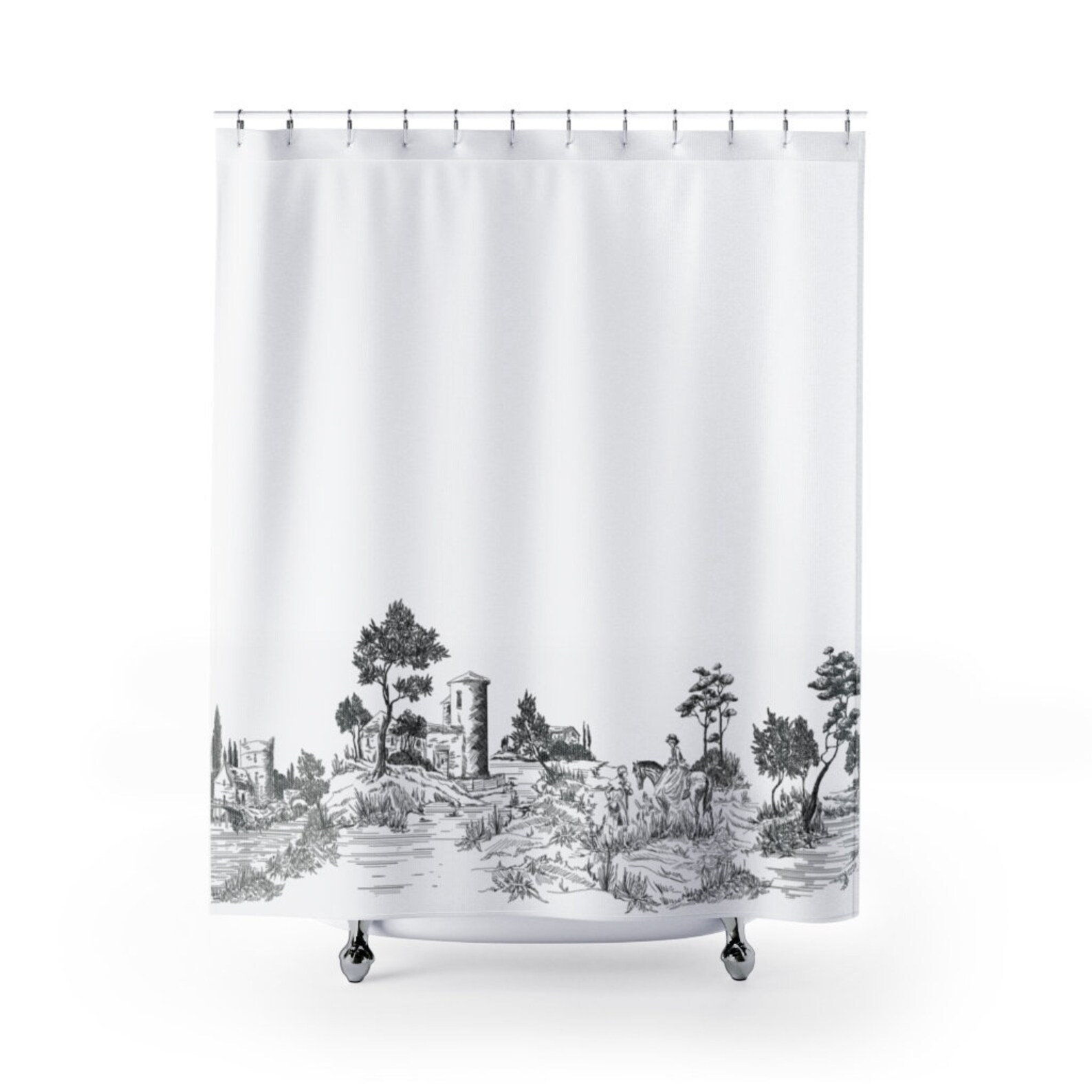 Toile Shower Curtain Black French Toile De Jouy Print Etsy
