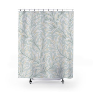 William Morris Shower Curtain | William Morris Willow Bough Soft Blue Cream | Vintage English Bathroom Accessory | Antique Print Bath Decor