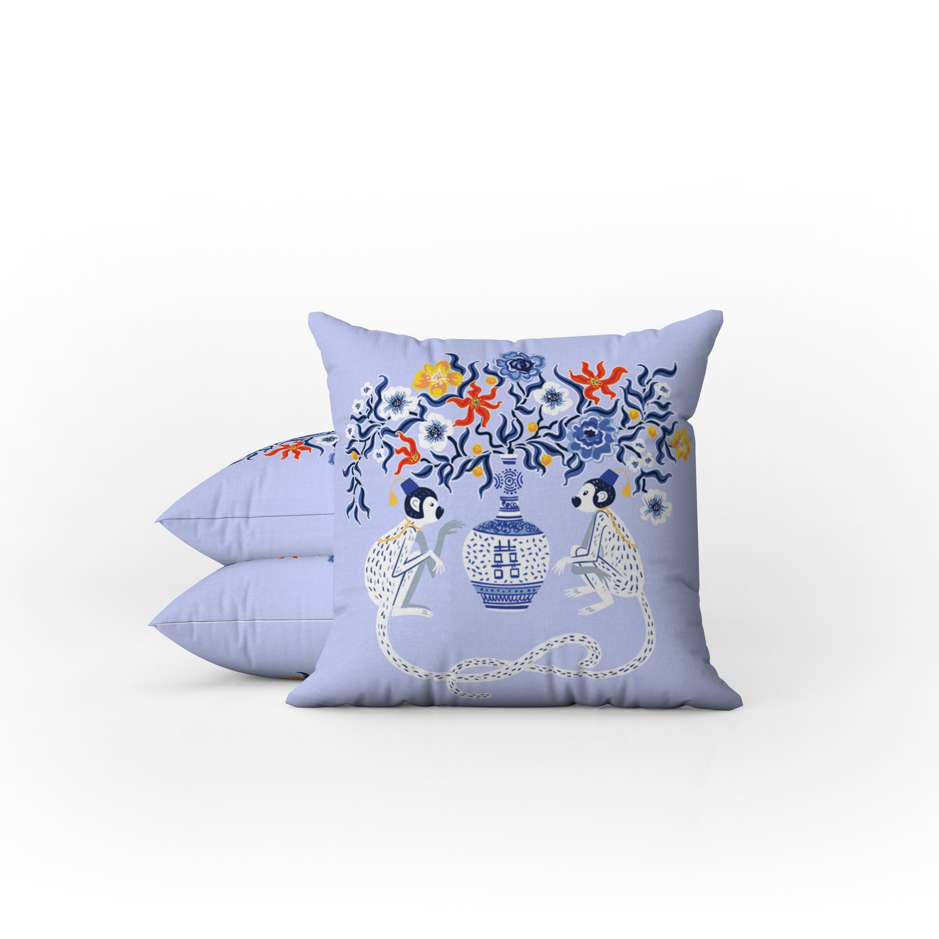 oreillers d'extérieur | coussins de jardin résistants aux intempéries vase à fleurs chinois bleu chapeau singe décoratifs imperméables pour le