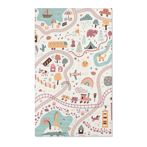 Carte routière pour chambre d'enfant | Tapis de jeu pour chambre d'enfants | Tapis artistique scandinave | de sol pour chambre d'enfant | Tapis de chevet animaux | Fête prénatale