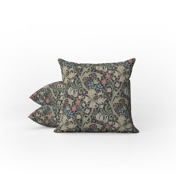 Outdoor Pillows Weatherproof Garden Cushions William Morris Vintage Floral Golden Lily Dark Charcoal Country House Style Etsy