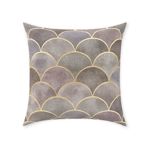 Art Deco-örngott | Tyg med twilltryck i ren bomull | Gatsby vintage-solfjädermönster | Gyllene rosbrun & guld | Dekorativ kudde