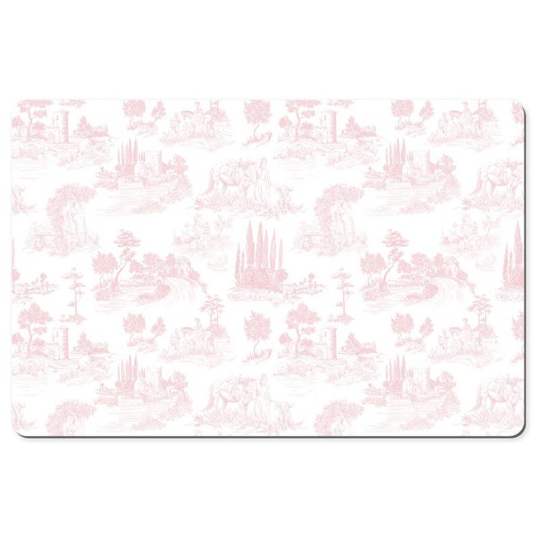 Toile De Jouy Extra Large Desk Mat | Keyboard Mat Vintage French Design | Gaming Mouse Pad Pink & White Toile | Workspace Accessory