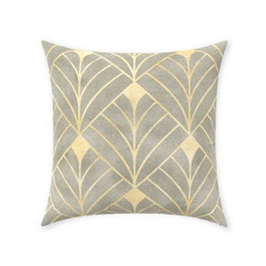 Art Deco-örngott | Tyg med twillmönster i ren bomull | Gatsby vintage geometrisk design | Mjukt gyllenbrunt och guld | Dekorativ kudde