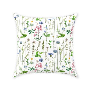 Örngott med vildblommor | Tyg med tryck i ren bomullstwill | Vintage fransk ängsblomdesign | Grön vit rosa lila | Dekorativ kudde