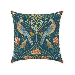 William Morris Pillow Cover / Cotton Twill Print Fabric / Seasons by May Vintage Melsetter / Indigo Blue Red Pattern / Antique Style Cushion