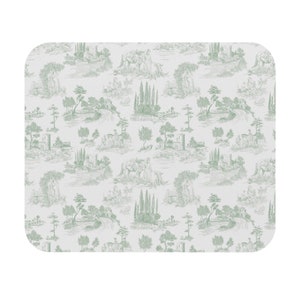Toile de Jouy Mouse Pad | Keyboard Mat Vintage French Toile | Sage Green & White Pattern Mouse Mat | Workspace Accessory Mouse