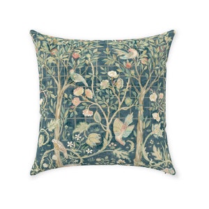 William Morris Pillow Cover | Pure Cotton Twill Print Fabric | Vintage Melsetter Design Pattern | Blue Indigo Rose | Decorative Cushion