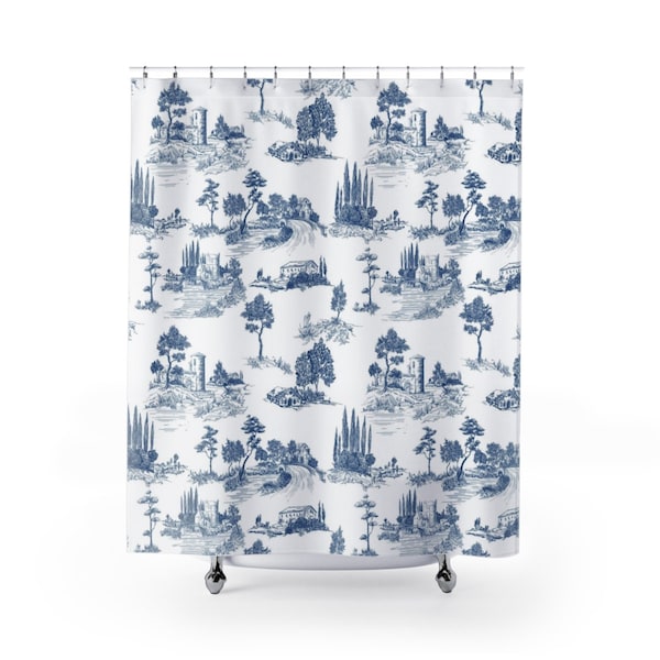 Blue Toile Shower Curtain Etsy