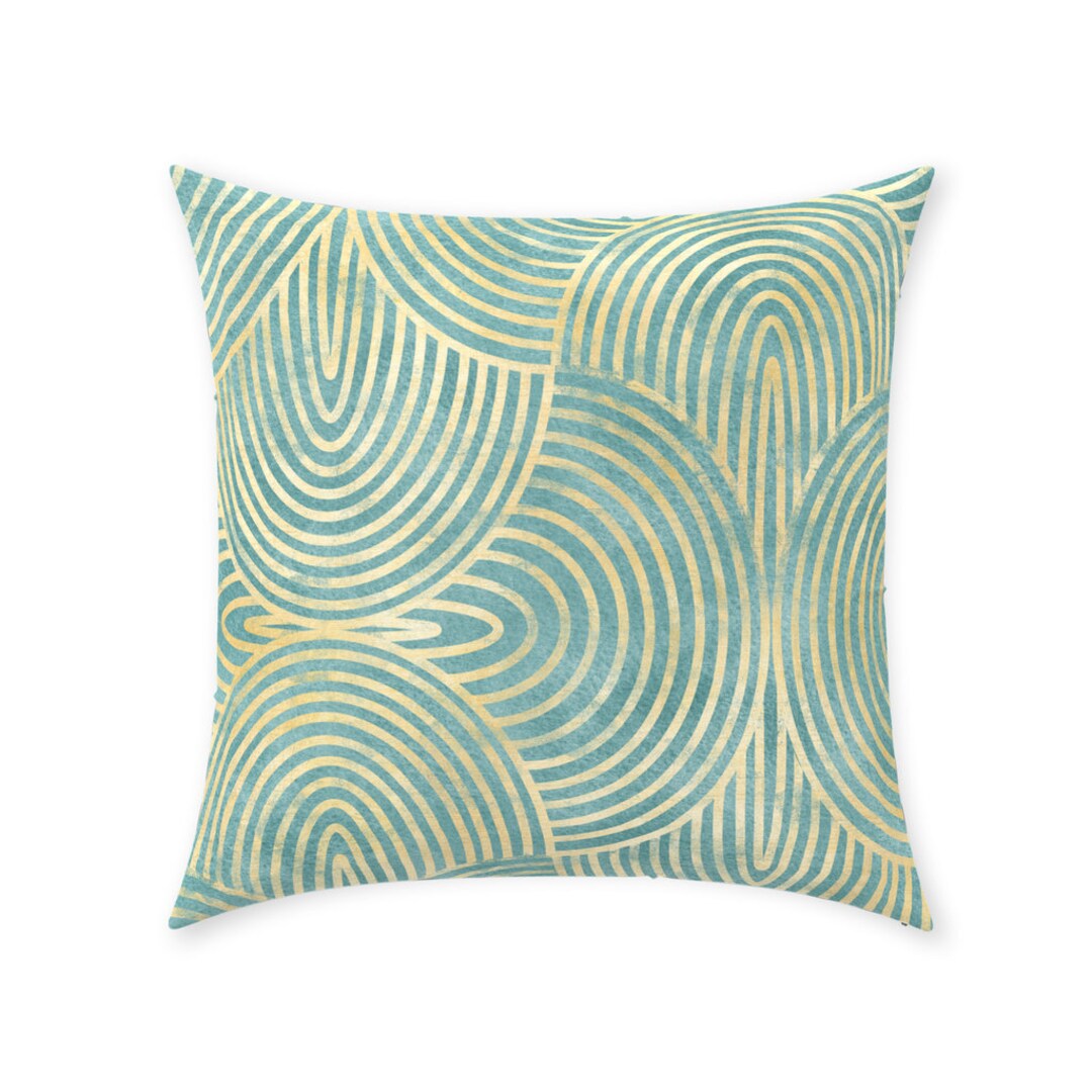 Art Deco Pillow Cover Pure Cotton Twill Print Fabric Gatsby Vintage Curves Design Fresh Summer