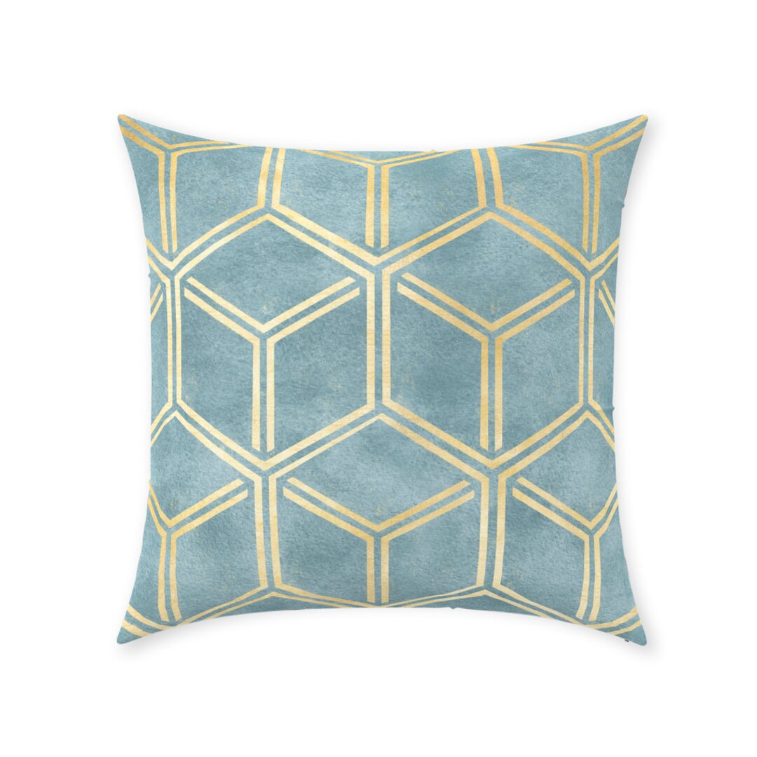 Art Deco Pillow Cover Pure Cotton Twill Print Fabric Gatsby Vintage Geometric Design Pastel Mint