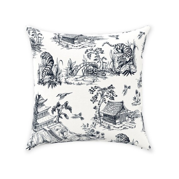Black Toile Pillow Cover Pure Cotton Twill Print Fabric Etsy