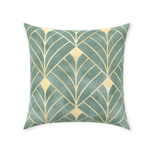 Art Deco-örngott | Tyg med twillmönster i ren bomull | Gatsby vintage geometrisk design | Pastell mintgrönt och guld | Dekorativ kudde