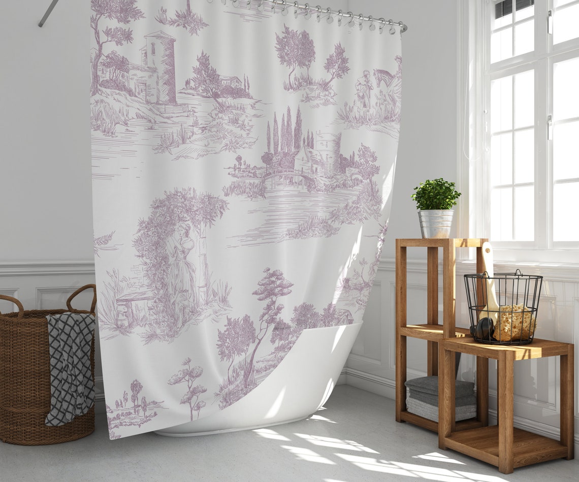 Toile Shower Curtain Lilac White French Toile Print Etsy