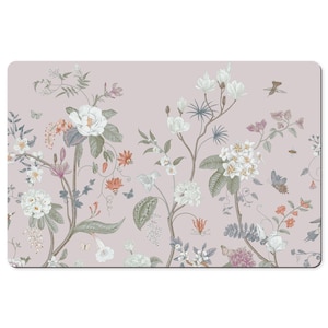 Chinoiserie Extra Large Desk Mat | Keyboard Mat Pink Oriental Floral Design | Gaming Mouse Pad Asian Flower Garden | Workspace Accessory
