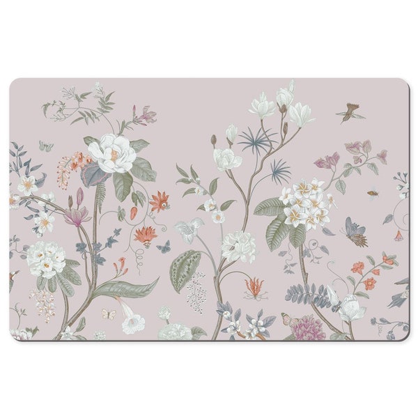 Chinoiserie Extra Large Desk Mat | Keyboard Mat Pink Oriental Floral Design | Gaming Mouse Pad Asian Flower Garden | Workspace Accessory
