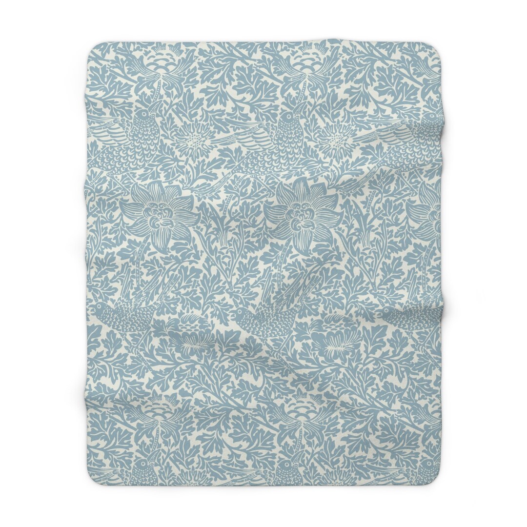 William morris fleece lined blanket bird anemone soft blue flower