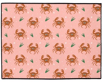 Crazy Crabs Floor Mat | Waterproof Indoor Outdoor Door Mat Rug | Coral Pink Ocean Fish Pattern | Non Slip Hallway Entry Way Welcome Mat