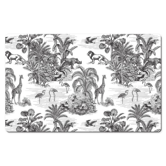 Black White Jungle Safari Toile De Jouy Fabric