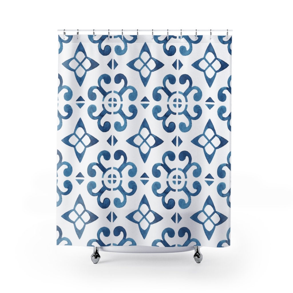 portuguese tile shower curtain