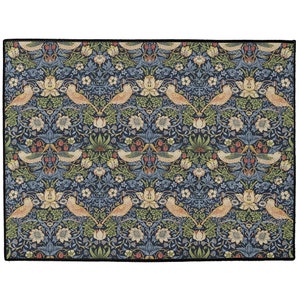 William Morris Floor Mat | Waterproof Indoor Outdoor Door Mat Rug | Blue Strawberry Thief Pattern | Non Slip Hallway Entry Way Welcome Mat
