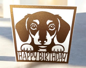 Papercut birthday card, sausage dog birthday card, dachshund birthday card, dachshund owner birthday card, pet parent birthday card