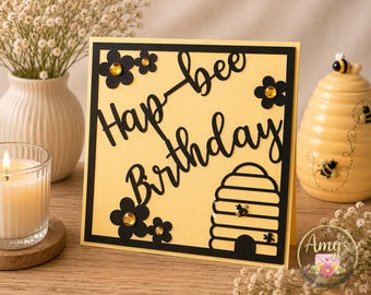 Bee themed birthday card, bee lover birthday card, bee keeper birthday card, handmade bee birthday card, honey bee birthday card