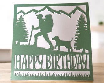 Men's birthday card, male birthday card, men’s greeting card, walking birthday card, hiking birthday card, one man and his dog