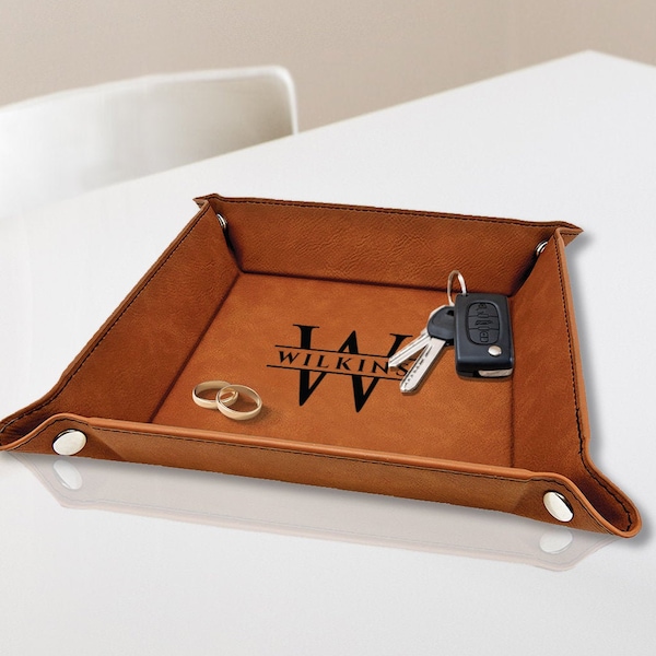 Personalized Engraved Vegan Leather Snap Up Valet Tray - Custom Gift for Him, Dad, Groomsmen, Father's Day and Company Logo