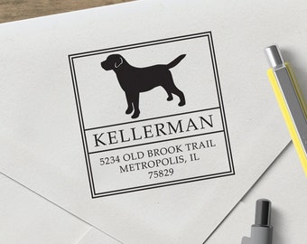 Custom Address Stamp Square Dog Design, Different Breeds - Three Designing Women Personalized Self Inking Stamp with Clean Hands Technology