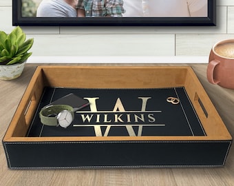 Personalized Engraved Vegan Leather Serving Tray - Custom gift for Weddings, Mother's Day, Birthdays, Company Logo and Anniversaries