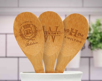 Personalized Engraved Bamboo Spoon - Custom gift for Mother's Day, Wedding Party, Housewarming, Birthdays, mom and Company Logo