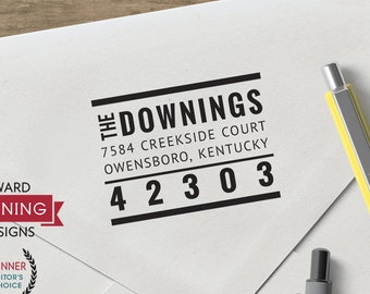 Custom Address Stamp Downings Design - Three Designing Women Personalized Self Inking Stamp with Clean Hands Technology