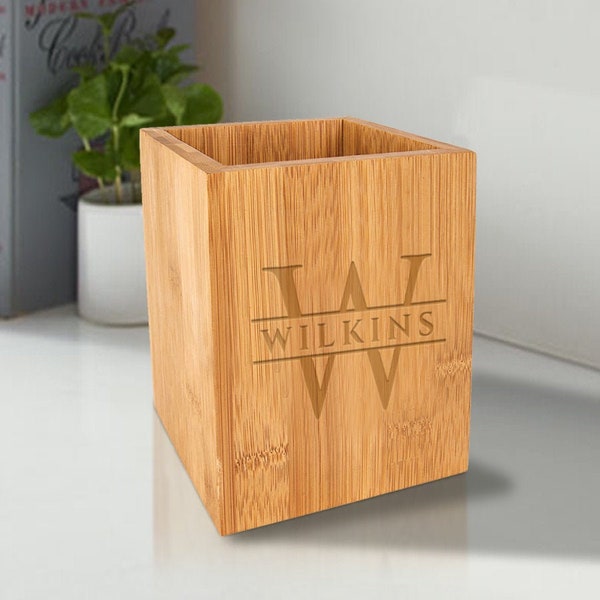 Personalized Engraved Bamboo Kitchen Utensil Holder - Custom Gift for Mother's Day, Wedding, Anniversary, Birthday, and more!