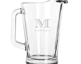Personalized Engraved Glass Beer Pitcher- Custom Monogram, Perfect Gift for Mother's Day, Father's Day, Housewarming, Birthday, Wedding