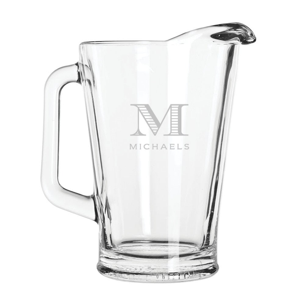 32 oz. Glass Juice Pitcher, Etched Pattern, R Monogram, Sickles Glass,  SKL-15