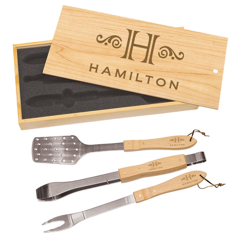 Personalized Engraved ThreePiece BBQ Grill Tool Set With Pine Etsy