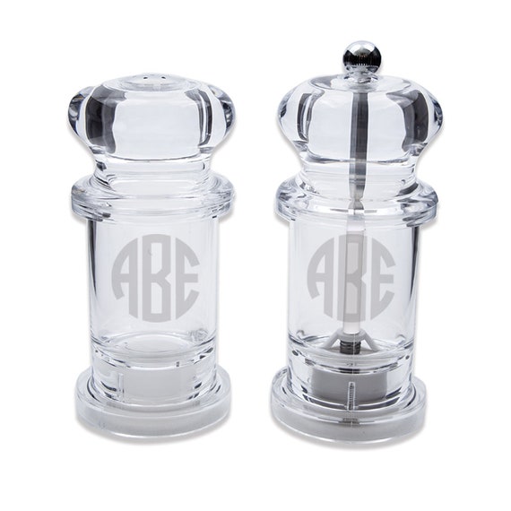 Personalized Engraved Acrylic Salt Shaker & Pepper Mill Set Custom