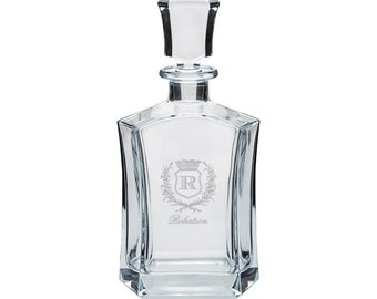 Decantador dorado de vidrio grabado personalizado™ para whisky escocés, bourbon, whisky: regalo personalizado para papá, día del padre, bodas, inauguración de la casa
