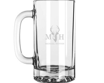 Personalized Engraved Glass Beer Mug - Custom Monogram for Beer Lovers, dads, Father&#39;s Day, Groomsmen, for him