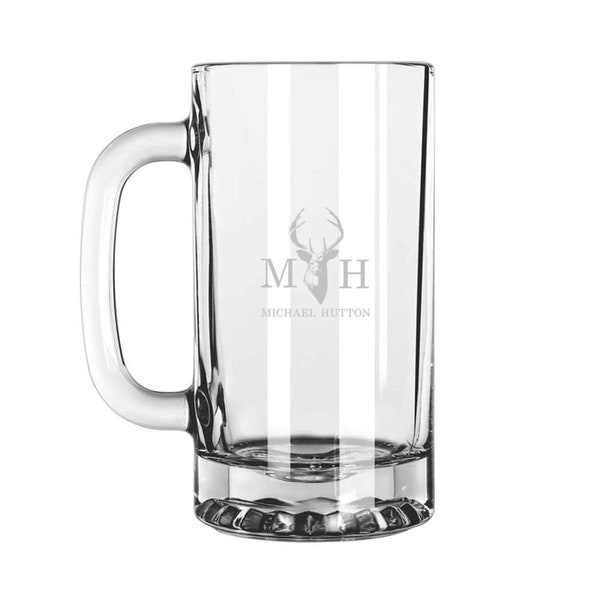 Personalized Engraved Glass Beer Mug - Custom Monogram for Beer Lovers, dads, Father's Day, Groomsmen, for him