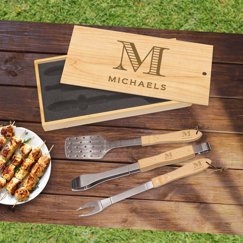 Personalized Engraved ThreePiece BBQ Grill Tool Set With