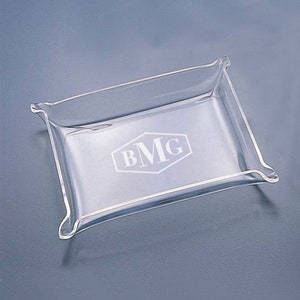 Personalized Engraved Acrylic Valet Tray - Custom Monogram for Bathroom vanity, jewelry, gifts for him, wedding, housewarming