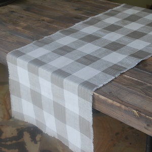 Plaid Taupe and white linen table runner Fall table decorFarmhouseThanksgiving dinner Table SettingCustom orders available image 2