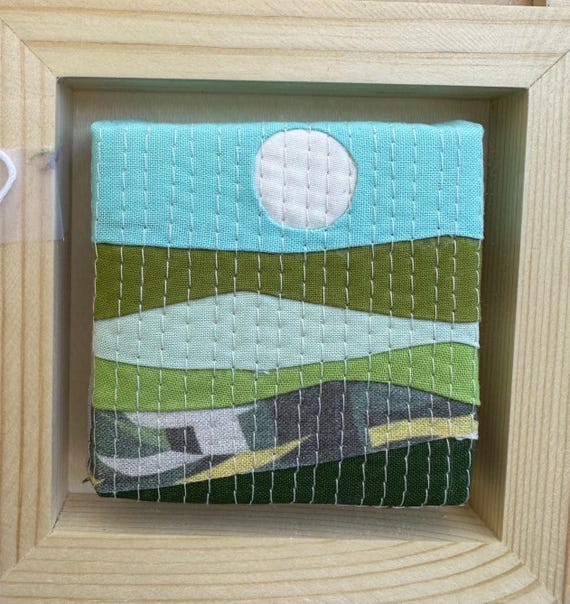 Mini Quilted Mountain Art: Framed Textile Wall Hanging