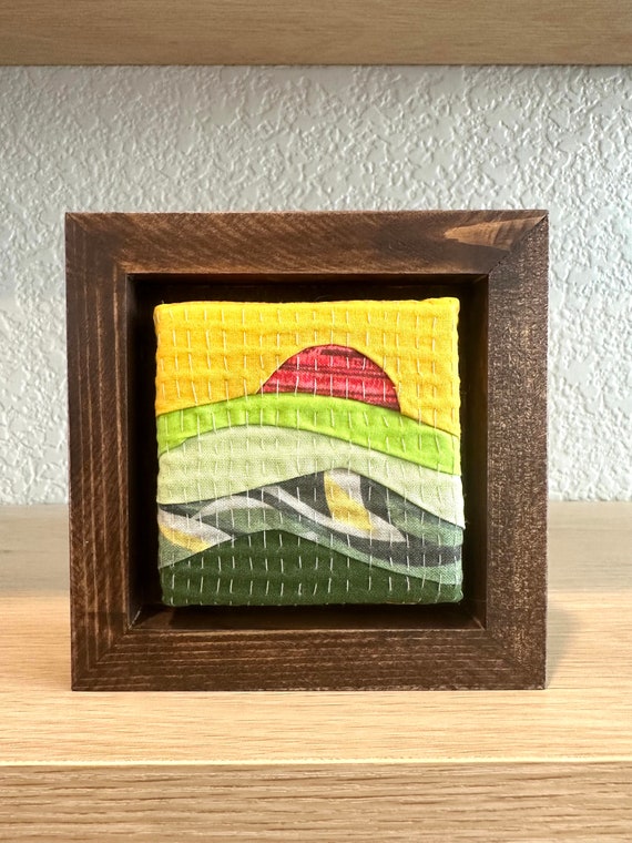 Mini Framed Quilted Art: Mountain Cabin Decor (5x5)