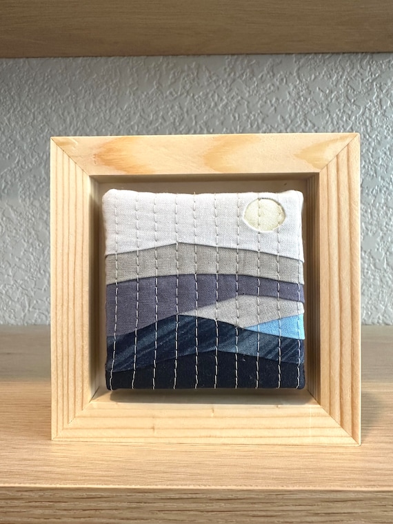 Mini Mountain Quilt Art: Framed Textile Wall Hanging (5x5)
