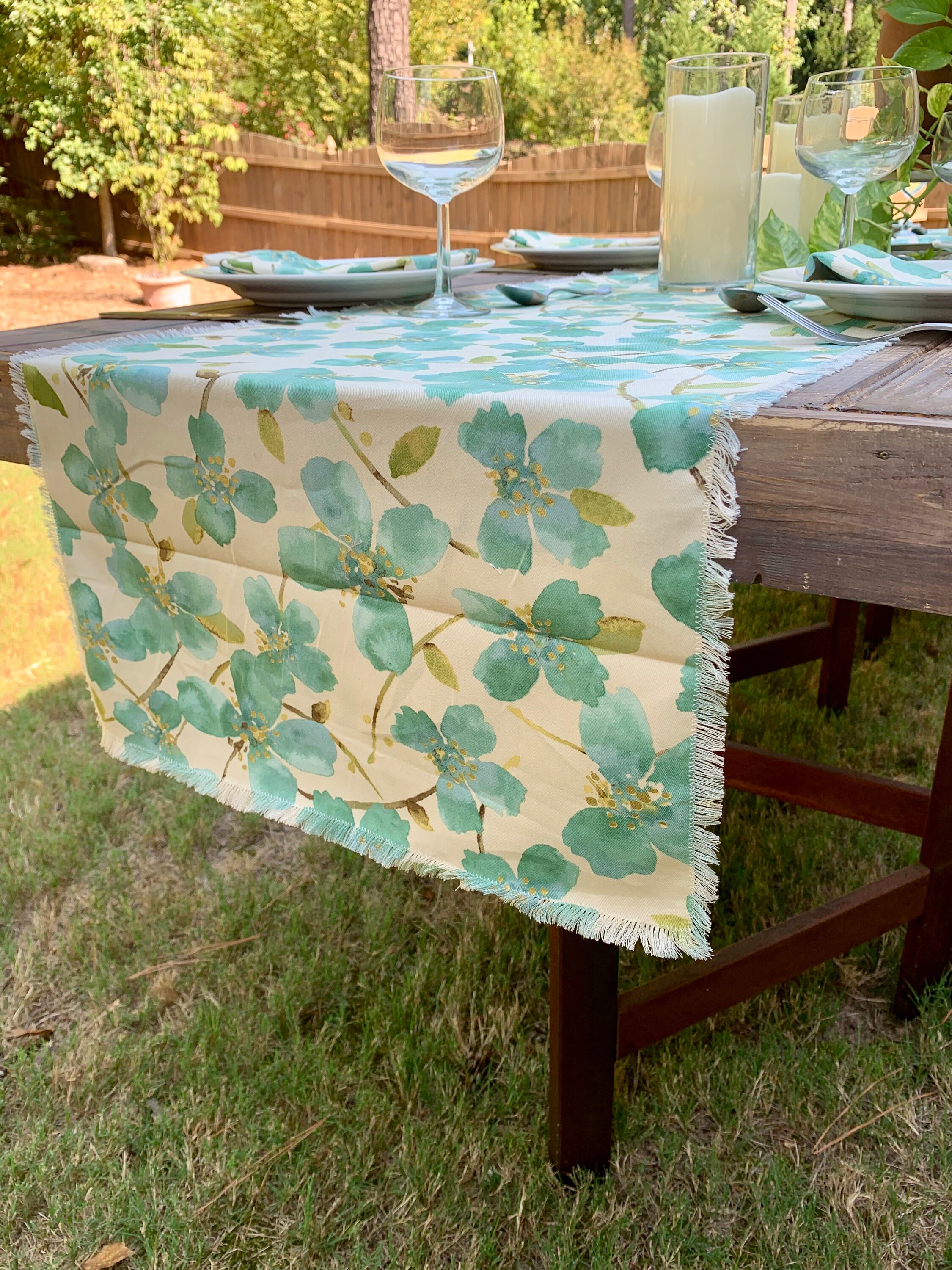 Emerald green table runner Spring DecorFloral fabric Mother's day